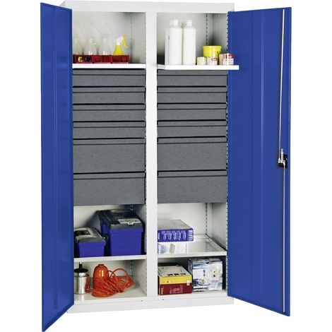 Stumpf Armoire à outils et matériaux série 3000 gris clair + 8 tiroirs 100 mm + 4 tiroirs 200 mm + séparation centrale + 4 étagères coulissantes - 3004574