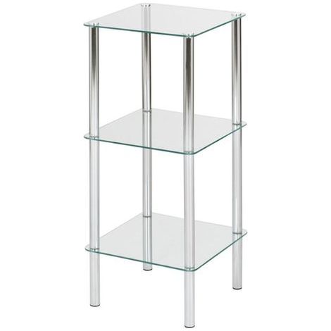 Pegane – Étagère salle de bain en tube d'acier chromé et verre trempé – Dimensions L39 x P39 x H77 cm – Rangement moderne et fonctionnel (1/2)