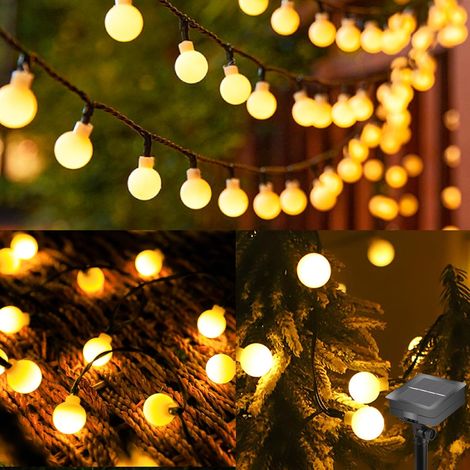 Guirlande lumineuse solaire pour extérieur - 12 m, 100 LED solaires pour extérieur, 8 modes, IP65, résistante à l'eau, lumière blanche chaude, décorative pour extérieur, jardin, balcon, arbres (1/5)