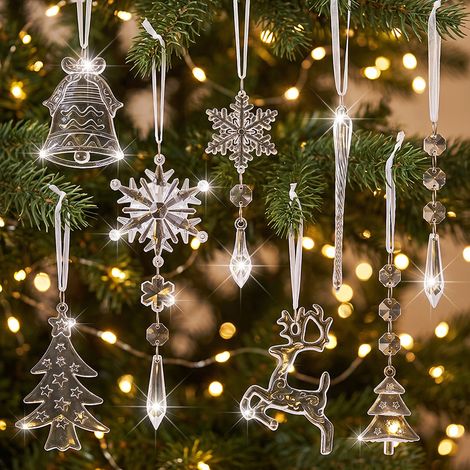 Set mit 24 transparenten Acryl-Weihnachtsanhängern – Rentier-, Glocken-, Schneeflocken- und Eiszapfenmotive – elegante Weihnachtsbaumdekoration für die winterliche Festtagsstimmung (1/5)