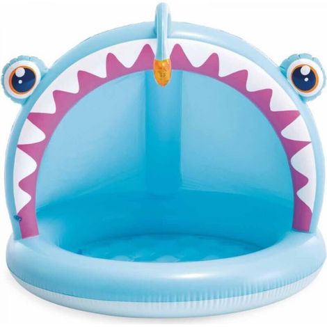 1 x blue inflatable children's swimming pool 127 x 102 x 86 cm with parasol and 3D deep-sea fish pattern, suitable for children aged 1 to 3 years (1/5)