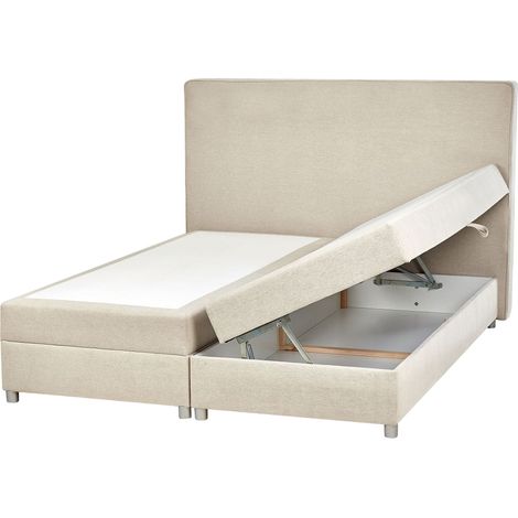 Divan Bed with Storage Fabric MINISTER 160 x 200 cm (EU King Size) Light Beige