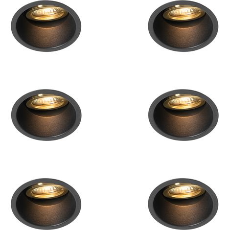 Set of 6 Modern Recessed Spotlights Black with Gold, Rotatable and Tiltable - Alloy