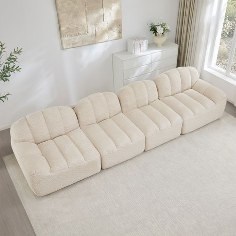Canapé modulaire 4 places,forme de coquille,canapé désossé en mousse haute densité 32D,siège profond,idéal pour le salon,tissu doux,blanc beige