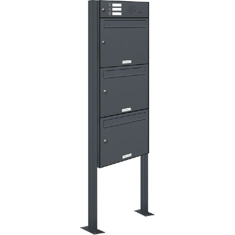 3er Briefkasten Standanlage Freistehend RAL 7016 Anthrazit Klingel (1/5)