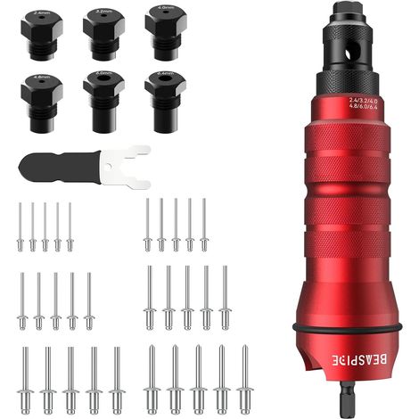 Kit d'Adaptateur de Rivet pour Perceuse Électrique, Pince à Riveter Riveteuse, Pince Rivet Aveugle avec 6 Têtes de Rivet, Étui de Transport Robuste (1/5)