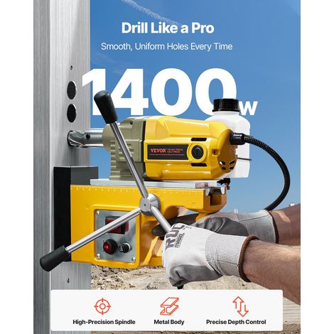 Perceuse Magnétique 1400 W, Perceuse à Colonne Portable, Force 12500 N, Vitesse 800 tr/min, Max. Diamètre d'Alésage 40 mm, avec 11 Forets de Carottage, pour Installation Construction Chantier (1/5)