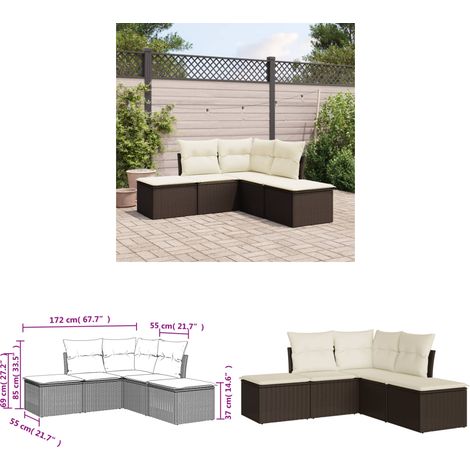 5-tlg. Garten-Sofagarnitur mit Kissen Braun Poly Rattan - Gartensortiment - Gartenmöbelset - Lounge Möbel - Rattan Gartenmöbel - Wetterfest - Home & Living (1/3)