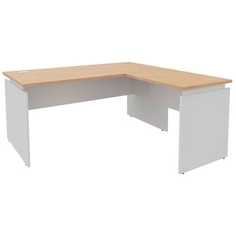 Bureau d'angle Ineo avec retour simple positionnable droite/gauche L160 x P160 cm chêne piètement blanc - Maxiburo (1/3)