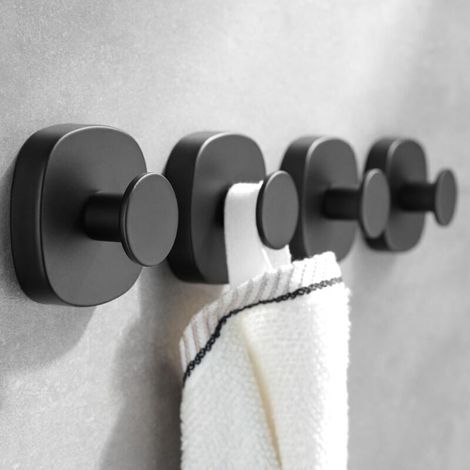 Lot de 4 crochets à ventouse pour douche,crochets de porte robustes en acier inoxydable noir (1/4)