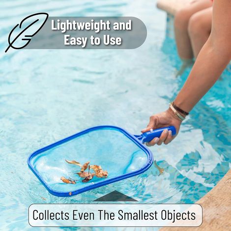 Épuisette bleue à cadre solide et maille fine – Nettoyage efficace des feuilles mortes – Accessoire professionnel pour piscine (1/4)