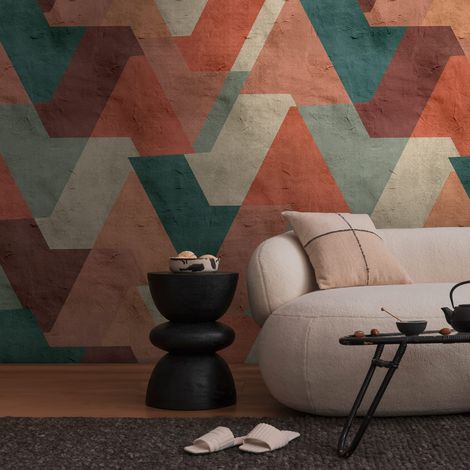 Photo wallpaper Profhome 398371 hot embossed non-woven wallpaper smooth with graphical pattern matt orange green teal red 1.59 m x 2.8 m