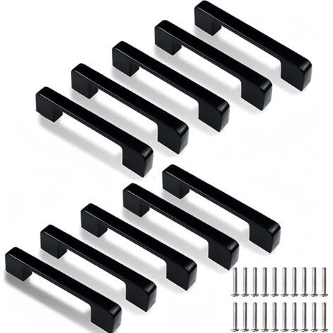 QORVA-Poignées de Placard, 10 Pièces Noires Cuisine Poignée Poignee de Meuble Poignées de Placard Poignées de Tiroir Avec Vis, Poignée Porte pour Placards Porte Meuble Cuisine (Entraxe 96mm)