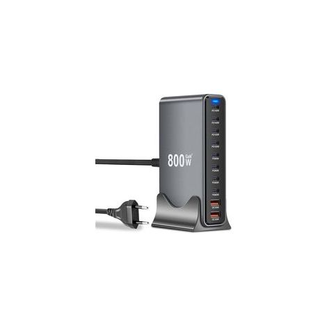 800-W-USB-Ladegerät – 10 Anschlüsse – Schnellladegerät mit 8 USB-C- und 2 USB-A-Anschlüssen – Ladestation für mehrere Geräte, kompatibel mit MacBook, iPad, iPhone 16/15/14, Galaxy S22/S20, Dell, HP (1/5)
