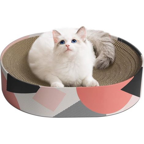 Griffoir pour Chat, 44 x 34 x 10 cm, Tapis à Griffer Ovale en Carton Ondulé Recyclable, pour le Bien-Être et le Divertissement de Votre Chat. (1/5)