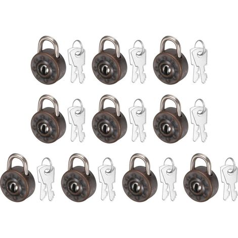10er Set Mini Vorhängeschlösser mit 2 Schlüsseln pro Schloss, Braun/Schwarz