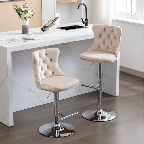 MEUBLIV Barhocker 46x45x116 cm beige – drehbar, höhenverstellbar, 2er-Set (1/5)