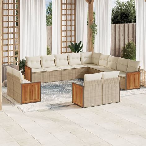Set sofás de jardín con cojines 13 pzas ratán sintético beige vidaXL (1/5)
