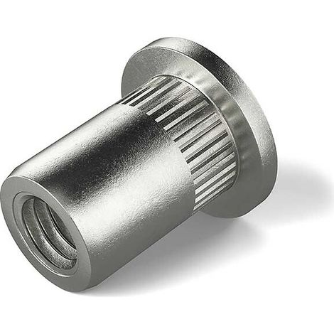 Écrous à sertir RIVKLE® inox moleté tête plate M5 gamme de serrage 0.70 à 3.30mm boîte de 100 pièces - BOLLHOFF OTALU SA