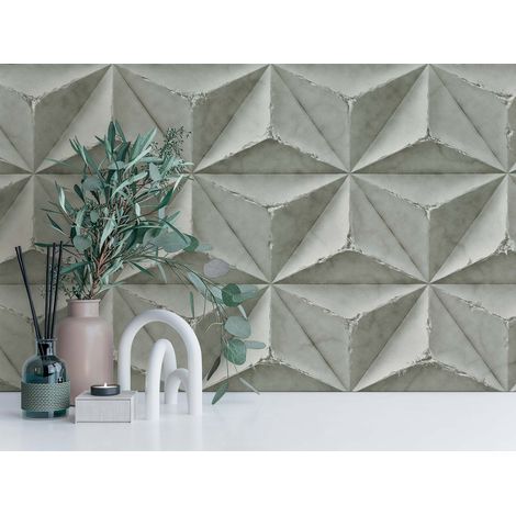 Papier peint trompe l'œil, triangle béton, effet 3D B397001 (1/4)