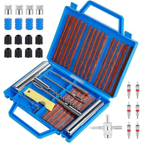 Ensemble de 55 pièces, kit de réparation de pneus, kit anti-crevaison pour voiture, outils de réparation de crevaison, adapté aux pneus de voiture et de moto (1/4)