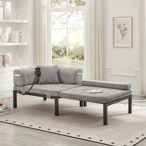 Sofá cama individual plegable, convertible en cama, gris claro DESVIAE (1/5)