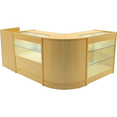 Comptoirs de Vente en MDF Érable à LED Blancs Ensemble Vega CM60 TB60 K1200 C1200 3 Unités de Rangement Étagères Internes Portes Coulissantes Verouillables Réception Bureau Vêtements [Clés INCLUS] (1/5)