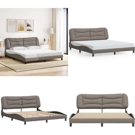 Estructura de cama sin colchón Hvar tela gris taupe 180x200 cm - Cama con cabecero - Cama con cabecero de tela