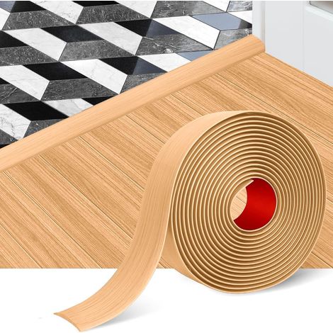 Barre de Seuil Autocollante 5cm, Bande de Seuil de Porte Facile à Couper et à Installer, Joint Souple en PVC, pour Sol Stratifié, Moquette, Carrelage (Chêne Beige, 2m) (1/5)