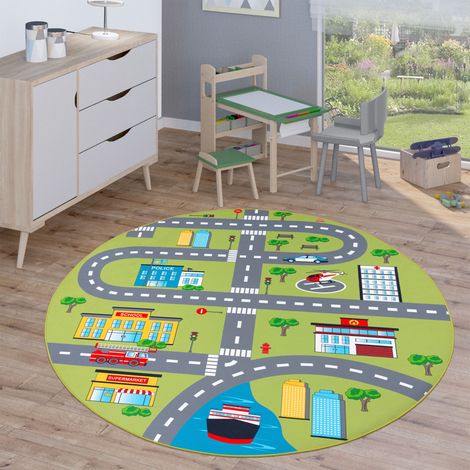 Paco Home Kinderteppich Teppich Rund Kinderzimmer Spielteppich Straßenteppich Modern 200 cm Rund, Grün 3