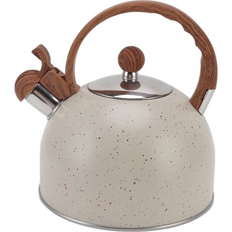 Bouilloire sifflante 2,5 L en acier inoxydable beige, idéale pour la cuisson de l'eau sur la cuisinière. (1/5)