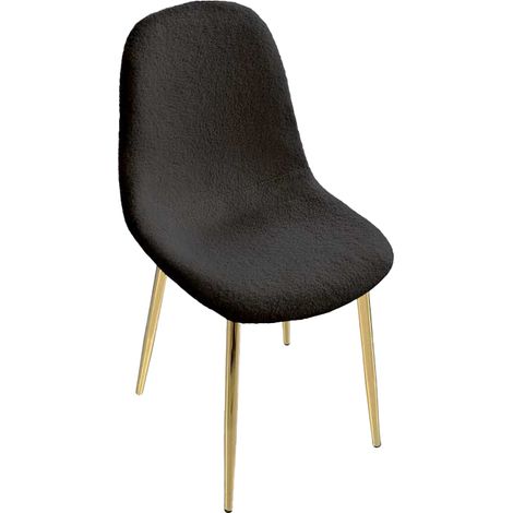 SEDIA IMBOTTITA TEDDY IN TESSUTO NERO CON GAMBE ORO 44X48X88 CM
