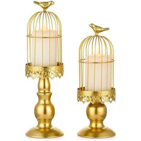 Chandelier à Cage à Oiseaux Vintage Decorative Mariage Chandeliers Bougoire Décoratifs pour Tables de Mariage, Shabby Chic Ornements pour Chandeliers Sculptés en Fer Forgé Noel, Gold (1/5)