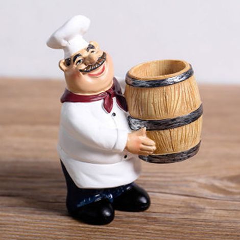Support À Cure-Dents En Résine - Statue De Chef Avec Chapeau Blanc Et Écharpe Rouge - Décoration De Comptoir De Restaurant Ou De Cuisine - 1 Pièce (1/3)