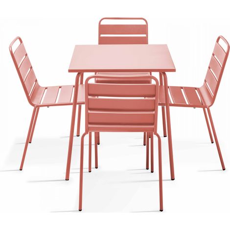Ensemble table de jardin et 4 chaises en métal argile - Palavas