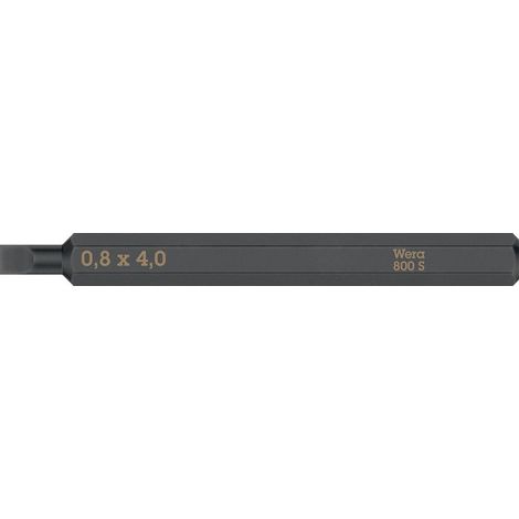 Bit 800 S per viti con intaglio 4,0mm L.70mm 1/4 di pollice C6.3 spessore tagliente 0,8mm WERA (Per 5)