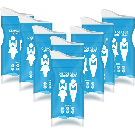 8PCS 800CC Sac Urinaire Jetables d'urgence, Toilette d'urgence, pour Homme, Femme, Enceinte, Patient, Enfants, Voyage, Voiture, Camping, Randonnée (1/5)