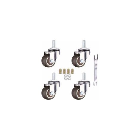 Juego de 4 ruedas giratorias para muebles M6 x 15 mm con rosca de 25 mm, goma blanda, rosca TPE, mini ruedas para muebles (25 mm)