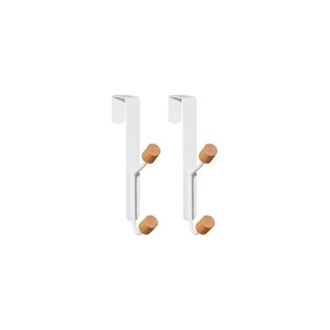 Ganchos para puerta, juego de 2, resistentes, de metal y madera, perchero para abrigos, sombreros, batas de baño, toallas, perchero de dormitorio, blanco
