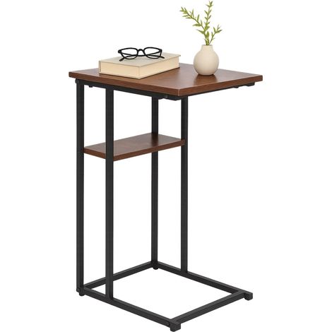 Mesa auxiliar en forma de C con 2 estantes para sofá y cama