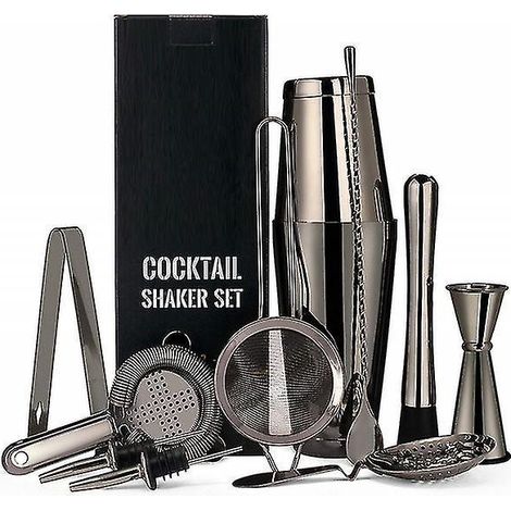 Ensemble de 11 pièces pour cocktails Boston, shaker en acier inoxydable 304, kit de barman noir