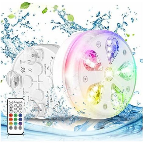 jardin piscine Éclairage de piscine submersible LED étanche avec télécommande RF, minuterie, 16 LED, ventouse et aimant 1 paquets (1/5)