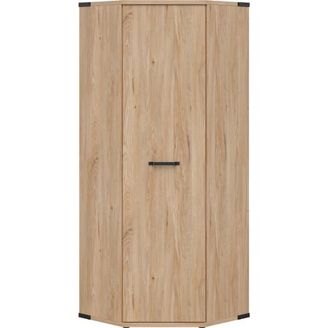 Armoire d'angle avec penderie coloris Frêne / Noir - Longueur 75 x Profondeur 75 x Hauteur 197,5 cm (1/4)