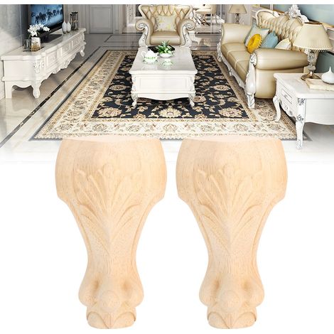 Lot de 2 pieds de meubles sculptés en bois, de rechange pour table basse, chaise, armoire ou canapé décoratifs (1/5)