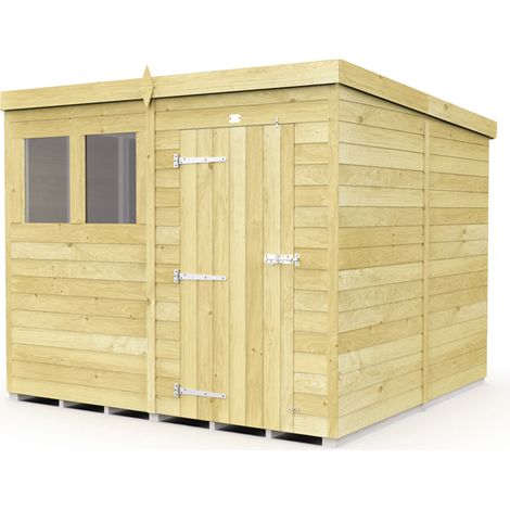 8 x 8 Feet Pent Shed - Single Door With Windows - Wood - L231 x W243 x H201 cm