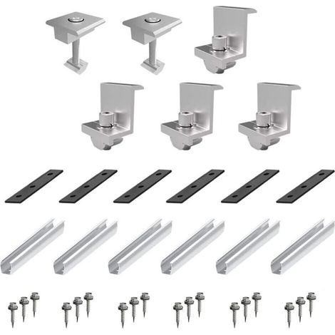 Support de montage pour panneaux solaires – Alliage aluminium AL6005-T5 – Résistance à la corrosion et UV – 6 mini rails et accessoires inclus (1/5)