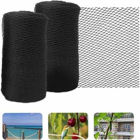 Lot de 2 filets de protection contre les oiseaux, 4 x 10 m, filet de protection en nylon, filet de protection pour volaille noir, filet de volière pour protéger les arbres fruitiers et les légumes (1/5)