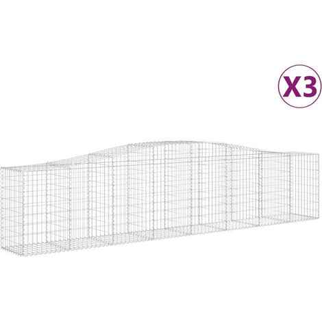 Cestas de gaviones valla jaula muro de contención arqueado 3 piezas 400 x 50 x 80/100 cm hierro galvanizado color plata 020040814