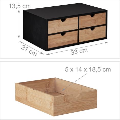 Organizador de escritorio diseño natural 4 cajones 40 x 30 x 15 cm almacenamiento práctico en bambú negro 130014947 (1/2)