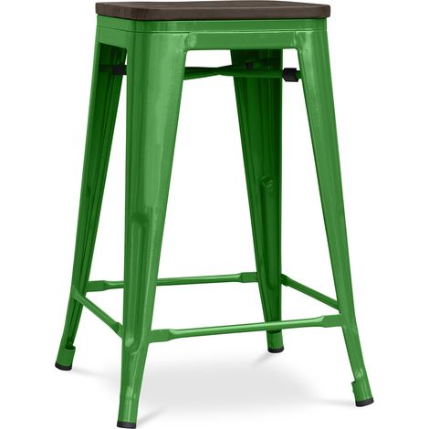 Bar Stool - Industrial Design - Wood & Steel - 60cm -Stylix Green